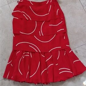 Louis Feraud layered frill red white silk skirt 8